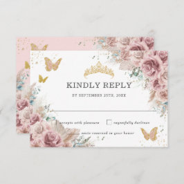 Boho Blush Dusty Roos Floral Pampas Quinceanera RSVP Kaartje