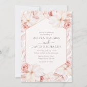 Boho Blush en Bord Roze Bloemen Bruiloft Kaart (Voorkant)