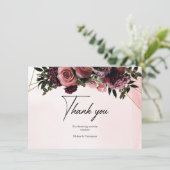 Boho blush en bruinbloemen roos gouden lijst bedankkaart (Staand voorkant)