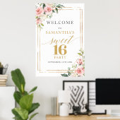 Boho Blush en gouden glitter 16e verjaardag welkom Poster (Thuiskantoor)