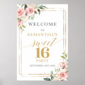 Boho Blush en gouden glitter 16e verjaardag welkom Poster (Voorkant)