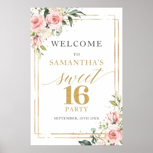 Boho Blush en gouden glitter 16e verjaardag welkom Poster (Voorkant)