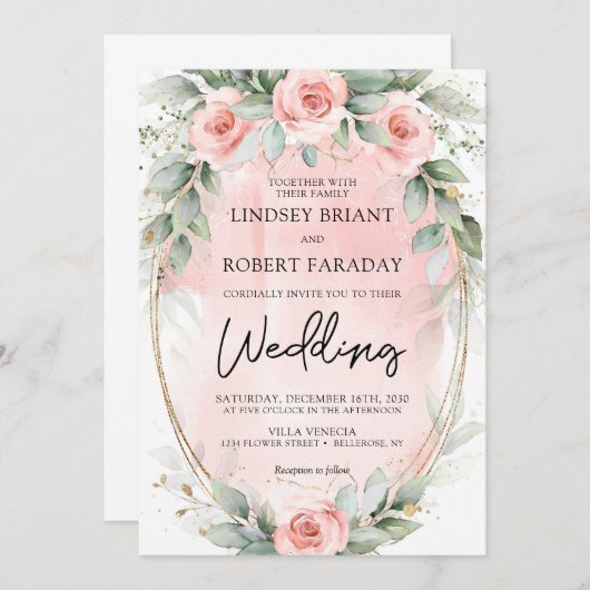 Boho blush en greenery and faux gold oval kaart (Voorkant / Achterkant)