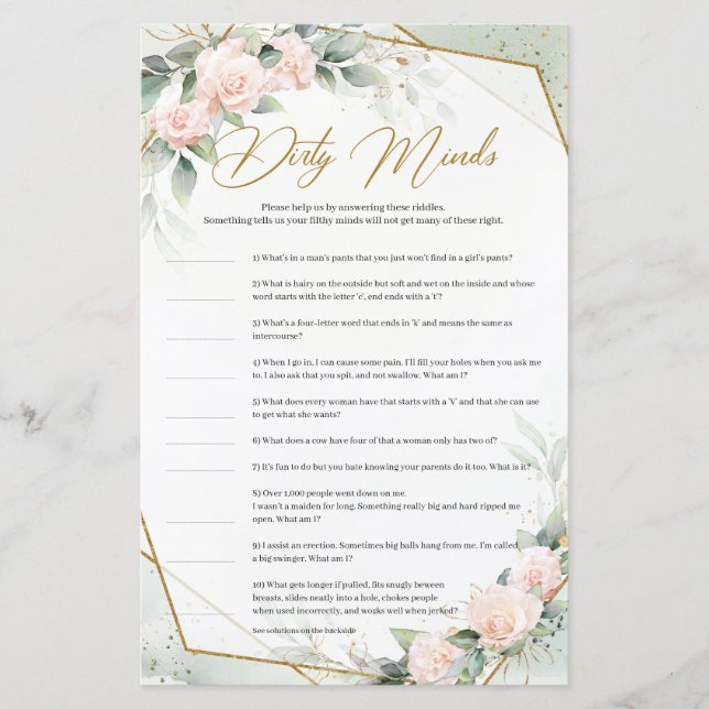 Boho blush en greenery Gold Dirty Minds game (Voorkant)