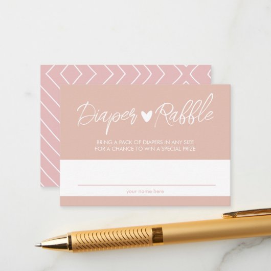 Boho Blush en Pink Diaper Raffle Enclosure Card Informatiekaartje (Voorkant / Achterkant in situ)