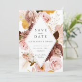 Boho Blush en Roos pampas slaan de datum op Kaart (Staand voorkant)