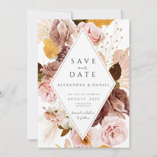 Boho Blush en Roos pampas slaan de datum op Kaart