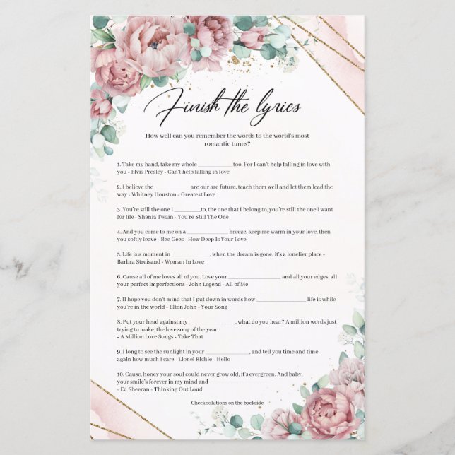 Boho blush eucalyptus Gold lijst Voltooi de Lyric (Voorkant)