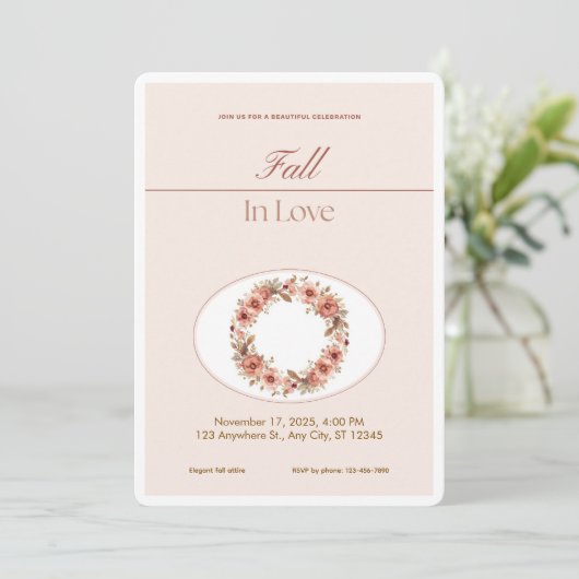 Boho Blush Fall Romance Floral Wedding Invitation Kaart (Staand voorkant)