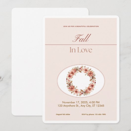 Boho Blush Fall Romance Floral Wedding Invitation Kaart (Voorkant / Achterkant)