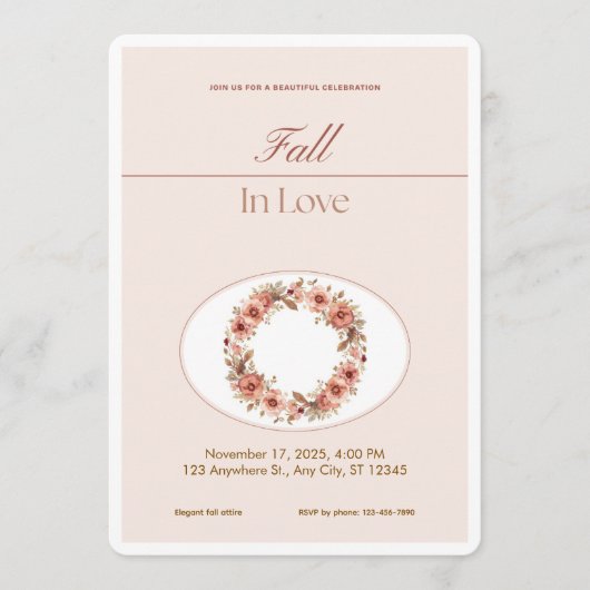 Boho Blush Fall Romance Floral Wedding Invitation Kaart (Voorkant)