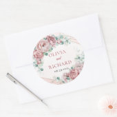 Boho blush flora met eucalyptusgoud lijst ronde sticker (Envelop)