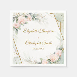 Boho blush floral and gold and eucalyptus bruiloft servet