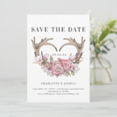 Boho Blush Floral Antlers Foto opslaan Datum Save The Date (Staand voorkant)