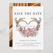 Boho Blush Floral Antlers Foto opslaan Datum Save The Date (Voorkant / Achterkant)