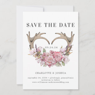 Boho Blush Floral Antlers Foto opslaan Datum Save The Date