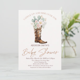 Boho Blush Floral Cacti Boot Baby shower Kaart