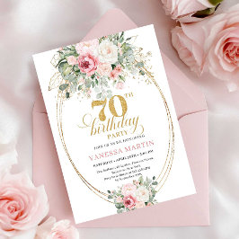 Boho Blush Floral Digital 70th Birthday Invitation Kaart
