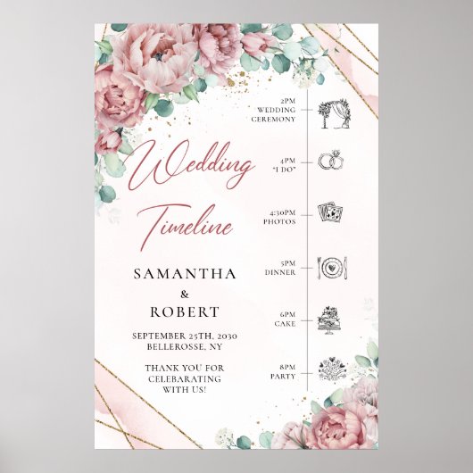 Boho blush floral eucalyprus gold wedding Timeline Poster (Voorkant)