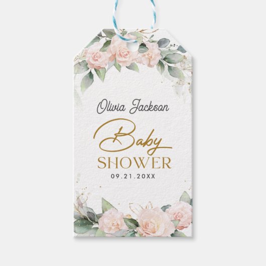 Boho Blush Floral Eucalyptus Lijst Baby shower Cadeaulabel (Voorkant)