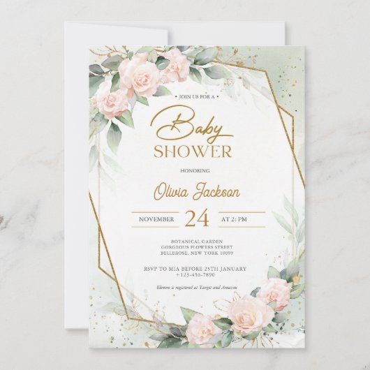 Boho Blush Floral Eucalyptus Lijst Baby shower Kaart (Voorkant)
