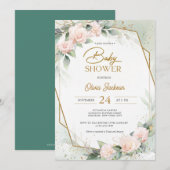 Boho Blush Floral Eucalyptus Lijst Baby shower Kaart (Voorkant / Achterkant)