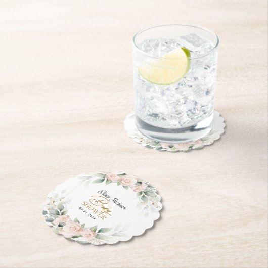 Boho Blush Floral Eucalyptus Lijst Baby shower Kartonnen Onderzetters (Insitu)