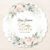 Boho Blush Floral Eucalyptus Lijst Baby shower Kartonnen Onderzetters (Voorkant)