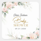 Boho Blush Floral Eucalyptus Lijst Baby shower Vierkante Sticker (Voorkant)