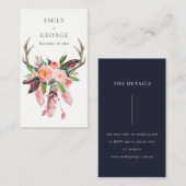 BOHO BLUSH FLORAL FLOTHER ANTLER WEDING DETAIL VISITEKAARTJE (Voorkant / Achterkant)