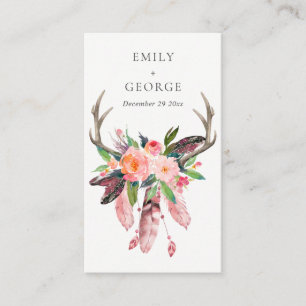 BOHO BLUSH FLORAL FLOTHER ANTLER WEDING DETAIL VISITEKAARTJE