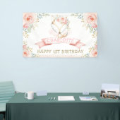Boho Blush Floral Fox Girl Birthday Welkom Spandoek (Beurs)