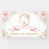 Boho Blush Floral Fox Girl Birthday Welkom Spandoek (Horizontaal)
