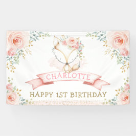 Boho Blush Floral Fox Girl Birthday Welkom Spandoek
