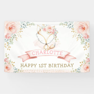 Boho Blush Floral Fox Girl Birthday Welkom Spandoek