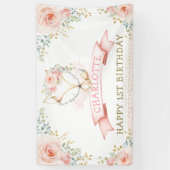 Boho Blush Floral Fox Girl Birthday Welkom Spandoek (Verticaal)