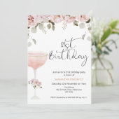 Boho Blush Floral Glass 21e verjaardag Uitnodiging (Staand voorkant)