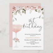 Boho Blush Floral Glass 21e verjaardag Uitnodiging (Voorkant / Achterkant)