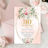 Boho Blush Floral Gold Frame Minimal 90th Birthday Kaart