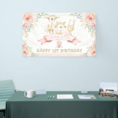 Boho Blush Floral Gold Woodland Birthday Welkom Spandoek (Beurs)