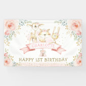 Boho Blush Floral Gold Woodland Birthday Welkom Spandoek (Horizontaal)