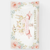 Boho Blush Floral Gold Woodland Birthday Welkom Spandoek (Verticaal)