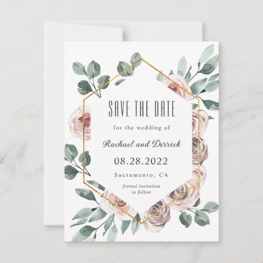 Boho Blush Floral met Foto Save the Date (Voorkant)