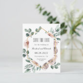 Boho Blush Floral met Foto Save the Date (Staand voorkant)