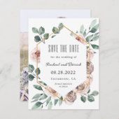Boho Blush Floral met Foto Save the Date (Voorkant / Achterkant)
