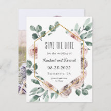 Boho Blush Floral met Foto Save the Date