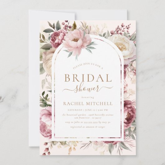 Boho Blush Floral Peony Greenery Vrijgezellenfeest Kaart (Voorkant)