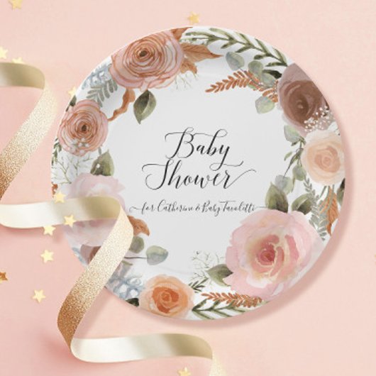 BOHO Blush Floral Waterverf Wreate Baby shower Papieren Bordje