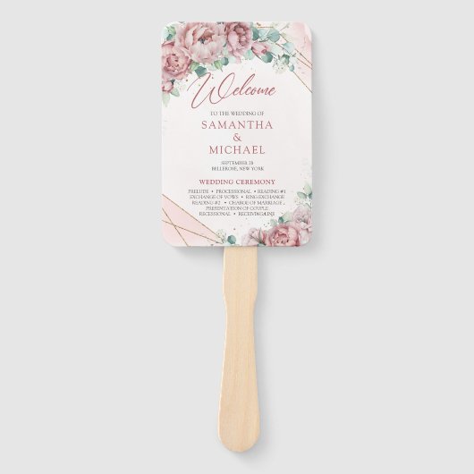 Boho blush florale eucalyptus Gold lijst hand fan Handwaaier (Voorkant)
