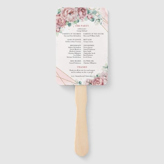 Boho blush florale eucalyptus Gold lijst hand fan Handwaaier (Achterkant)